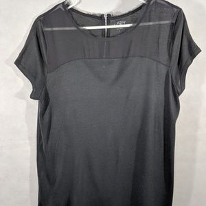 Gray Raw Edge Mod Top Sheer Hipster Exposed Zipper